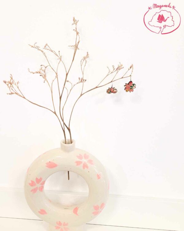 boucles d'oreilles en bois et washi lotus 4