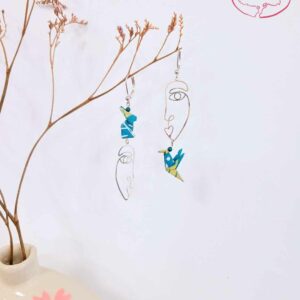 boucles d'oreilles en origami japonaises lapin et colombe visage artistique 2