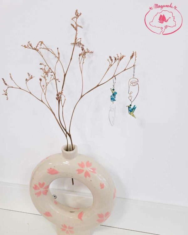 boucles d'oreilles en origami japonaises lapin et colombe visage artistique