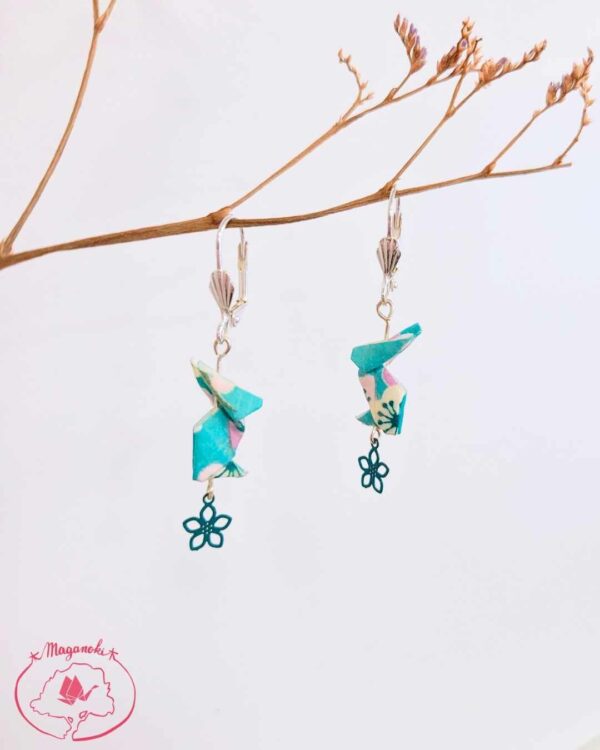 boucles d'oreilles en origami japonaises lapins sakura