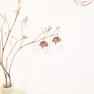 boucles d'oreilles en bois et washi ginkgo rose 2