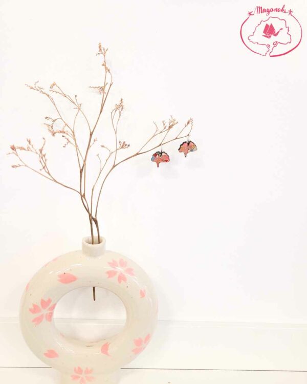 boucles d'oreilles en bois et washi ginkgo rose 3