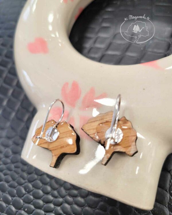 boucles d'oreilles en bois et washi ginkgo rose dos