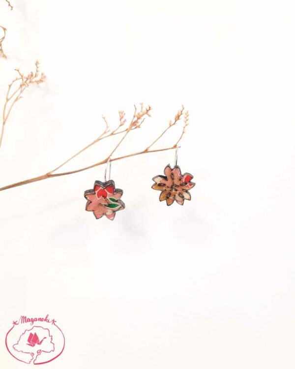 boucles d'oreilles en bois et washi sakura et konpeito 1