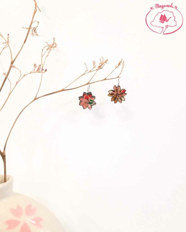 boucles d'oreilles en bois et washi sakura et konpeito 2