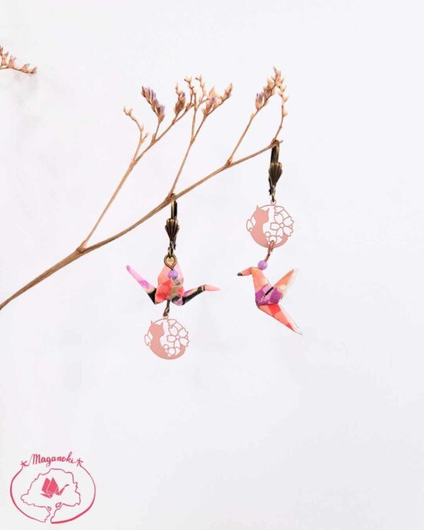 boucles d'oreilles en origami japonaises grues et colombes chats 3