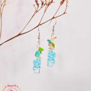 boucles d'oreilles en origami japonaises lapins pot de fleur 2