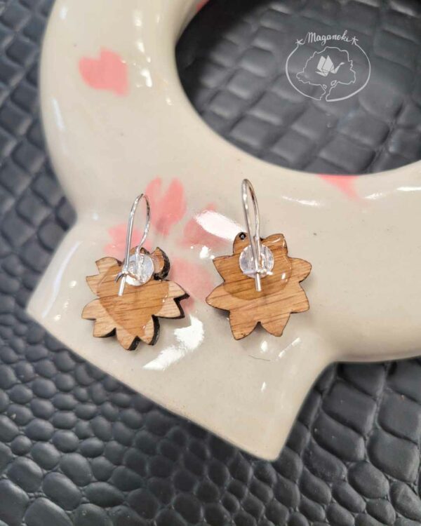 boucles d'oreilles en bois et washi sakura et konpeito dos