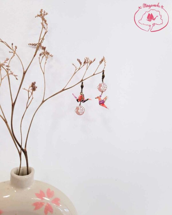 boucles d'oreilles en origami japonaises grues et colombes chats 2