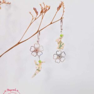 boucles d'oreilles en origami japonaises lapin et colombes fleur de cerisier 3