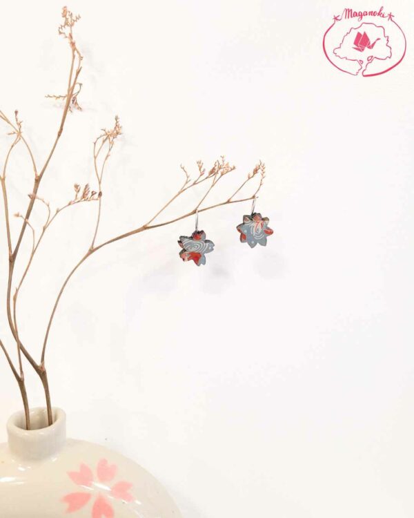 boucles d'oreilles en bois et washi sakura carpe 2