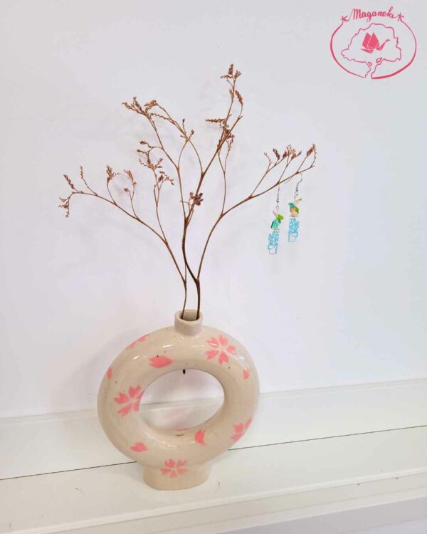 boucles d'oreilles en origami japonaises lapins pot de fleur