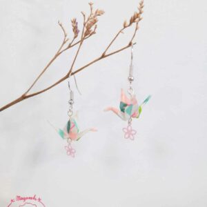 boucles d'oreilles en origami japonaises grues sakura 2