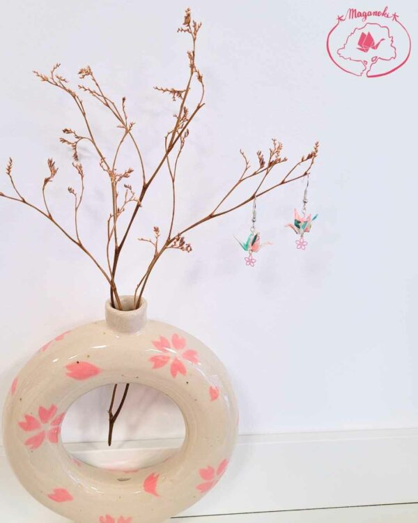 boucles d'oreilles en origami japonaises grues sakura
