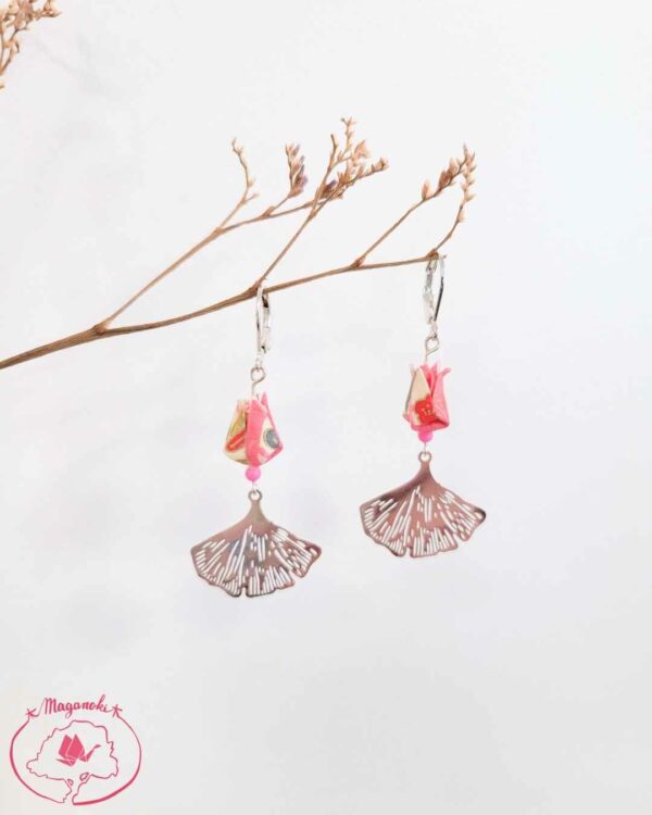boucles d'oreilles en origami japonaises lotus ginkgo 3