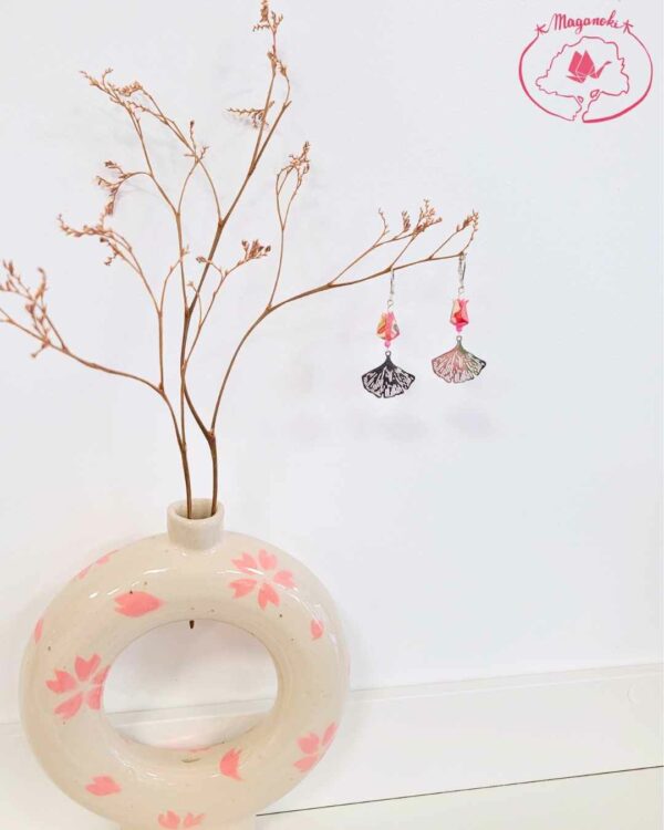 boucles d'oreilles en origami japonaises lotus ginkgo