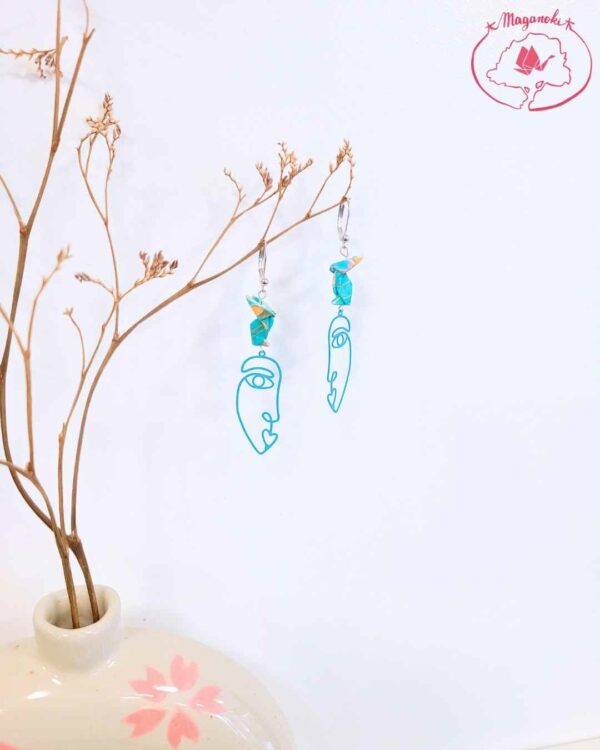 boucles d'oreilles en origami japonaises lapins visage 2
