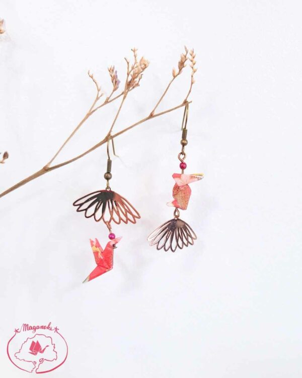 boucles d'oreilles en origami japonaises lapins colombe pétales 2