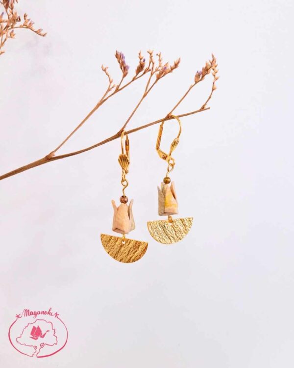 boucles d'oreilles en origami japonaises lotus doré 2