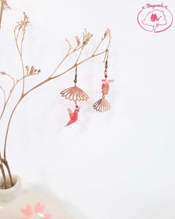 boucles d'oreilles en origami japonaises lapins colombe pétales