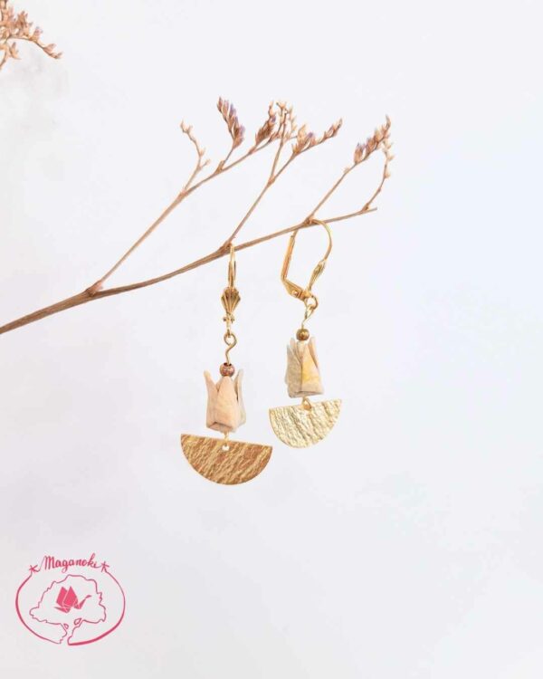 boucles d'oreilles en origami japonaises lotus doré