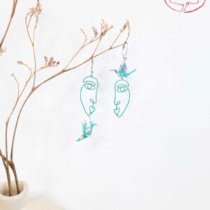 boucles d'oreilles en origami japonaises colombes et grues pastelles sur visages 2