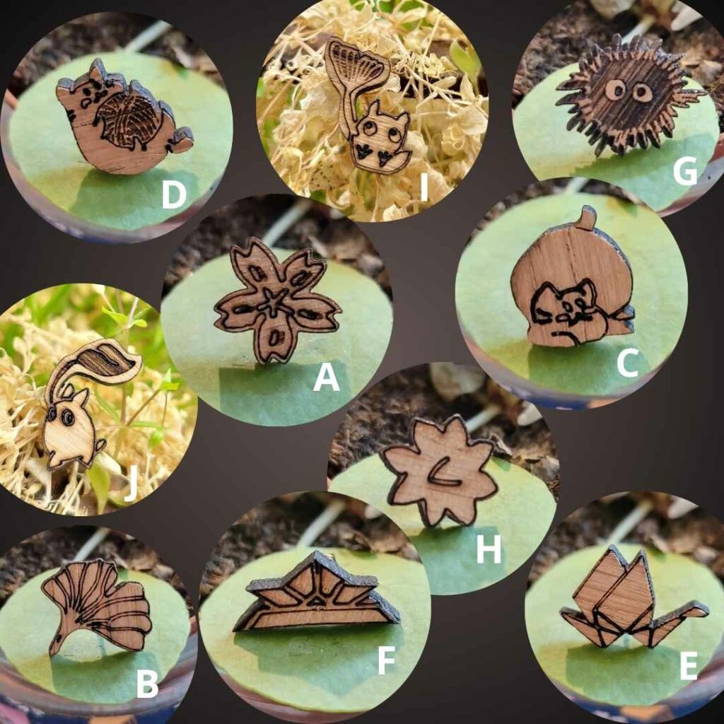 mosaïque boucles d'oreilles geek inspirées du Japon faites mains en bois