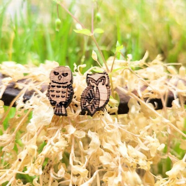 boucles d'oreilles en bois - chouettes 2