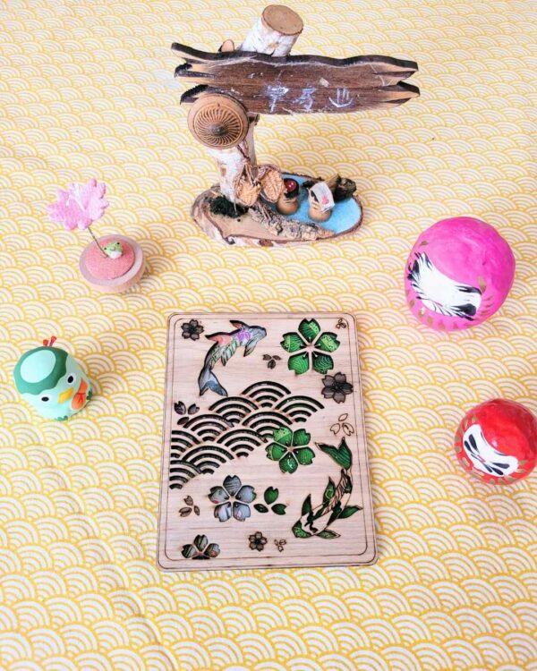 cadre bois carpes sakura vert 3