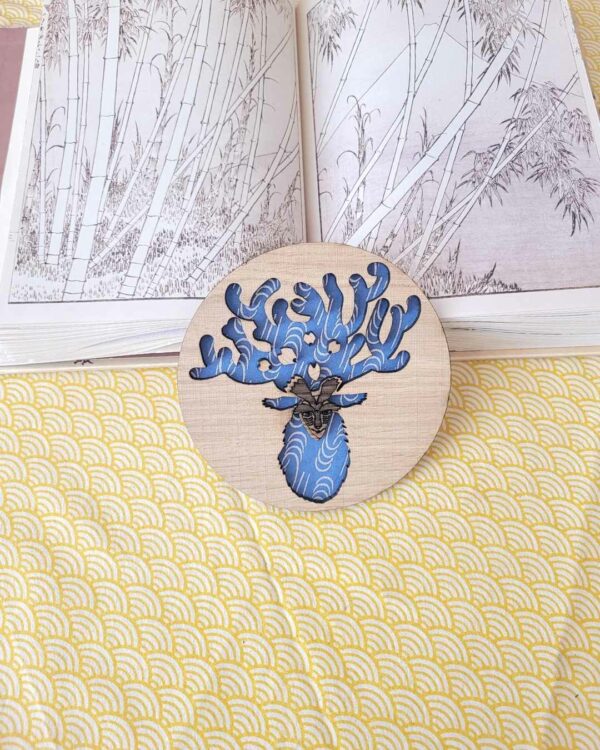 cadres bois et washi - dieu-cerf - bleu 1