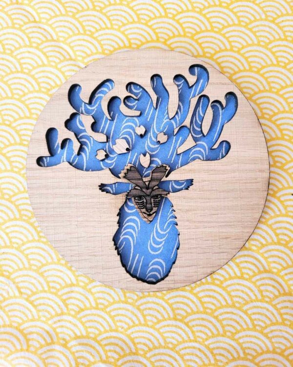 cadres bois et washi - dieu-cerf - bleu 3