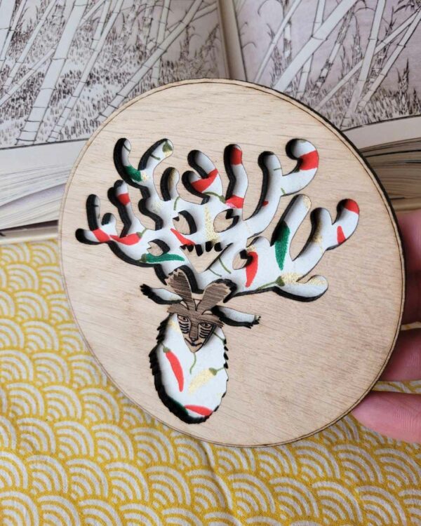 cadres bois et washi - dieu-cerf - piment 2