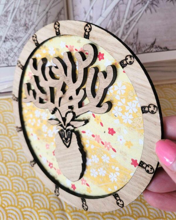 cadres bois et washi - dieu-cerf - sakura jaune 2