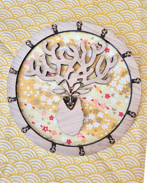 cadres bois et washi - dieu-cerf - sakura jaune 3
