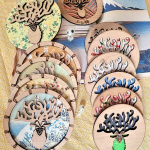 cadres bois et washi - dieu-cerf - mononoke