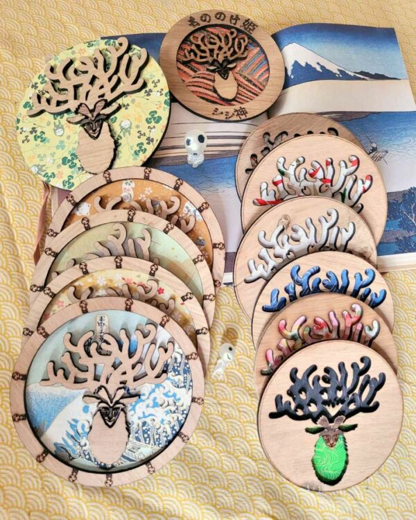 cadres bois et washi - dieu-cerf - mononoke