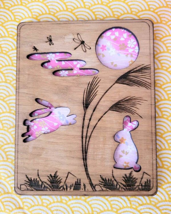 cadre bois lapin sakura rose