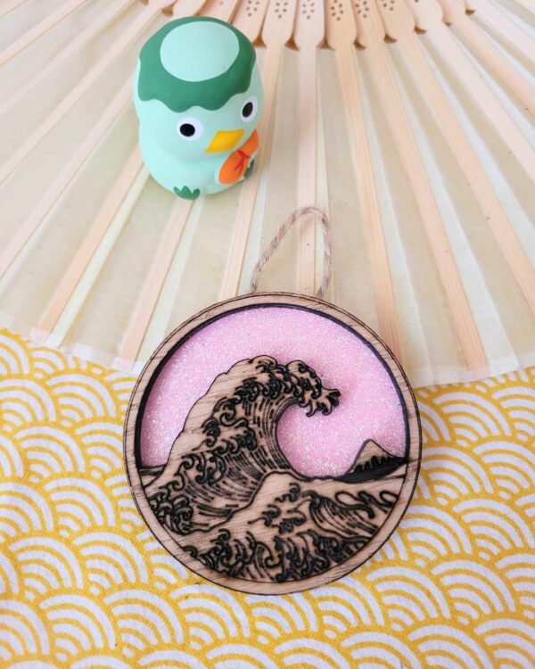 suspensions bois petites vagues washi - glitter