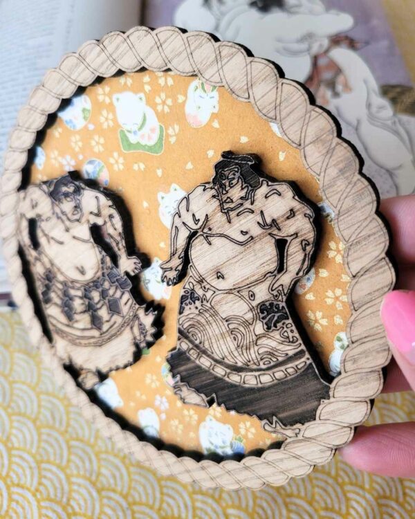 cadres en bois et washi sumo - neko 2