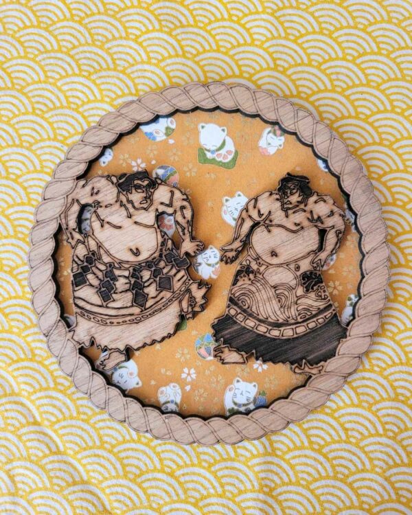 cadres en bois et washi sumo - neko 3