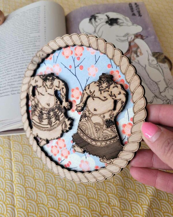 cadres en bois et washi sumo - sakura 2