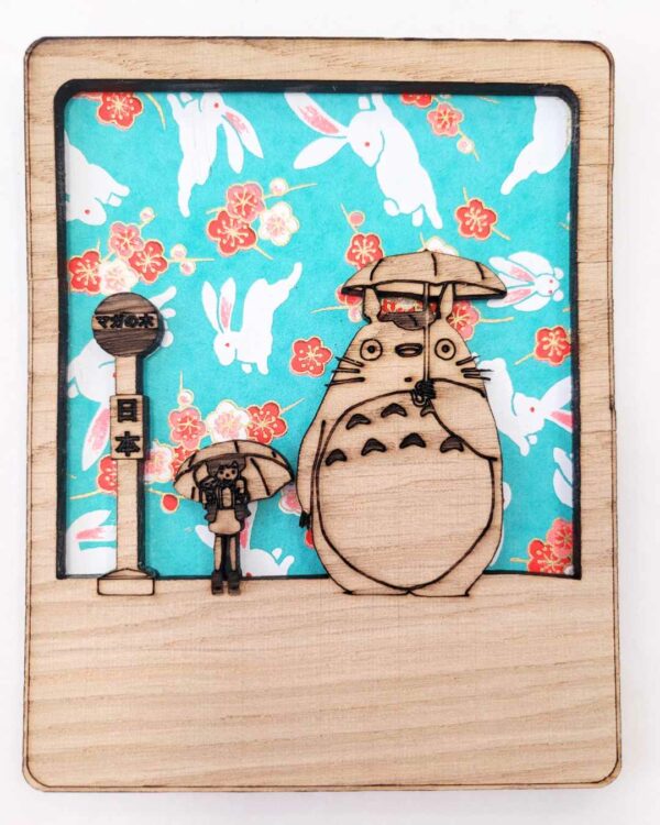 cadre en bois Totoro lapins