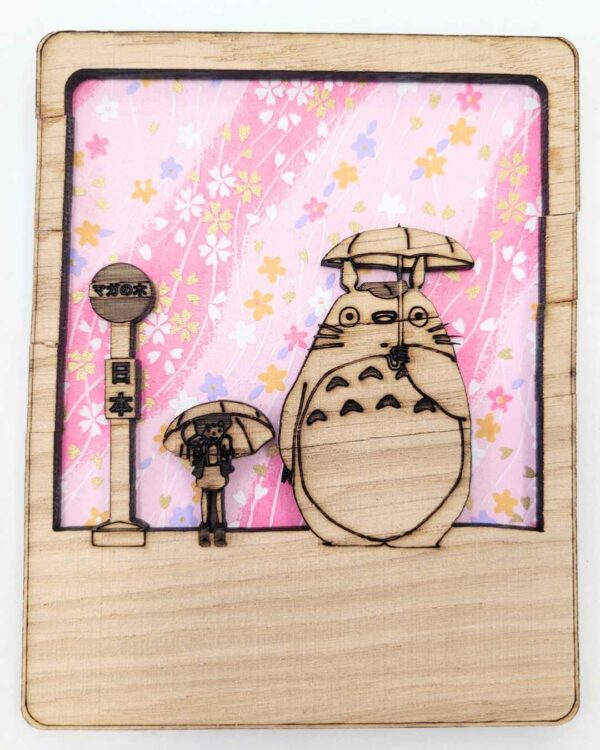 cadre en bois Totoro sakura rose
