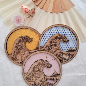 cadre en bois la grande vague de kanazawa - Hokusaï - ciel dégagé : trio