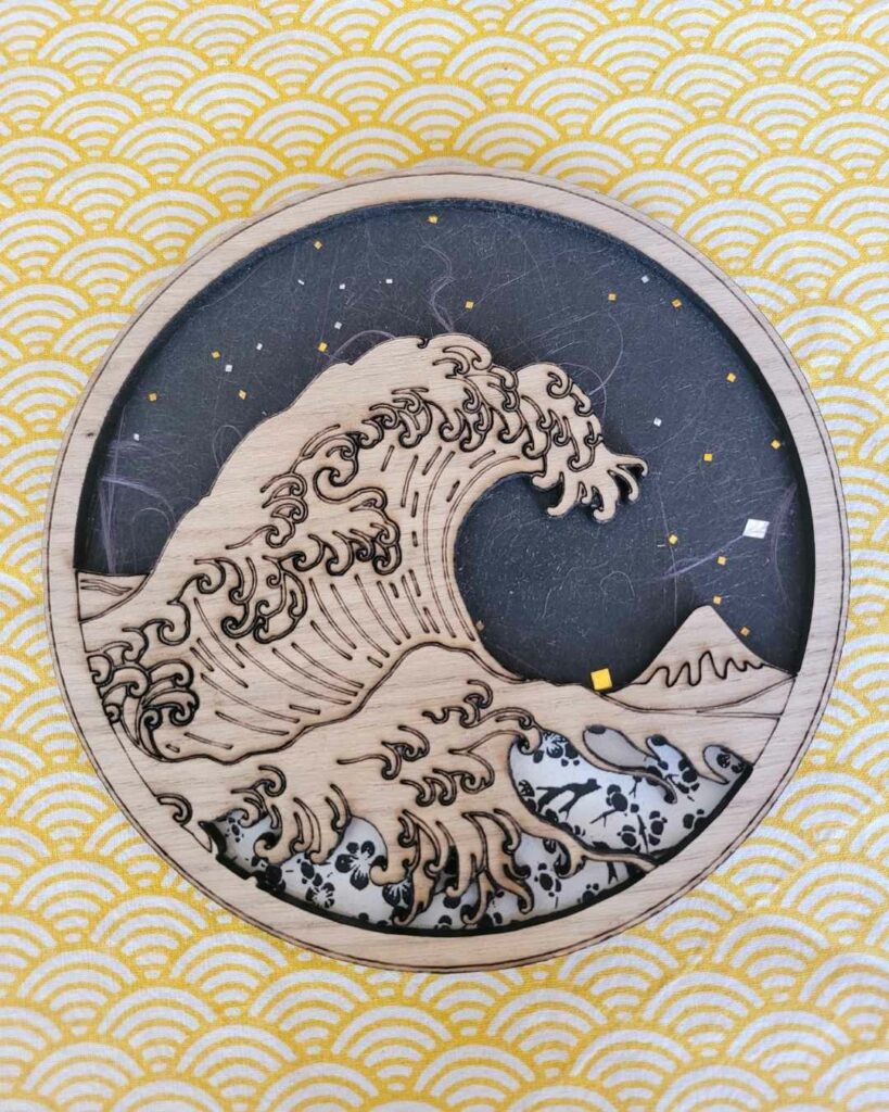 cadres en bois vague d'Hokusaï - la grande vague de Kanazawa - Nuit étoilée 3