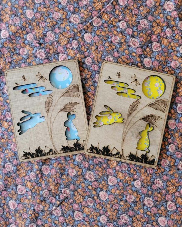 cadres en bois lapins sous la lune