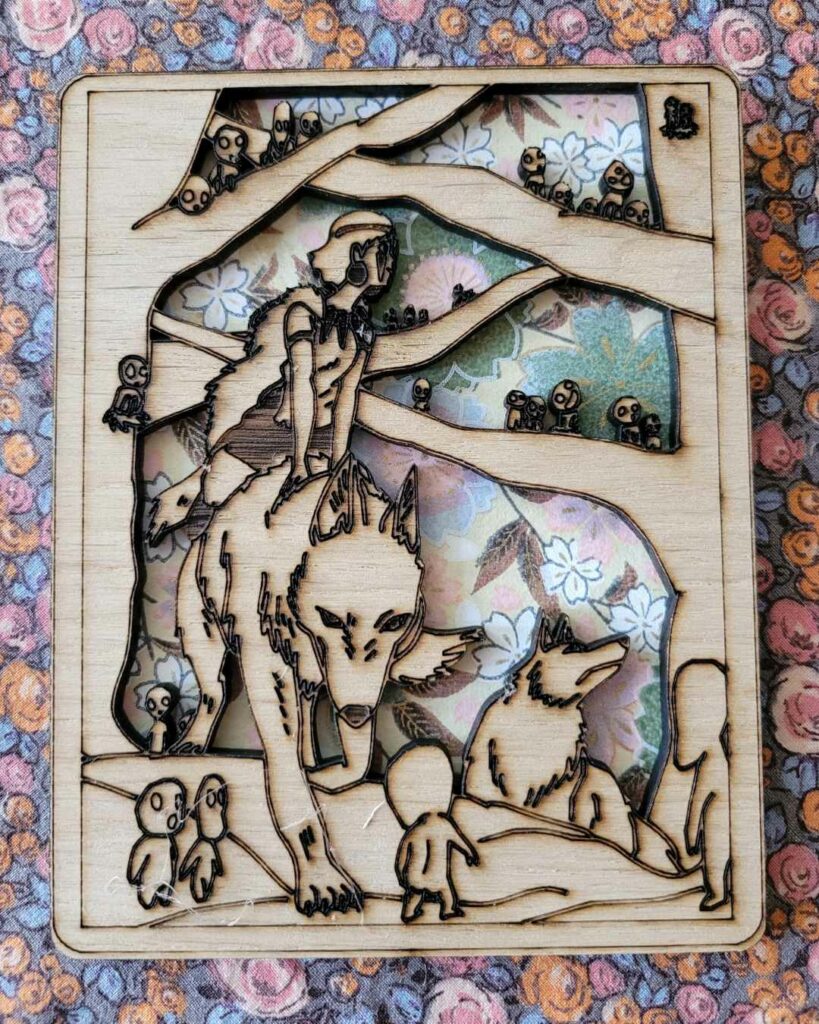 cadre en bois princesse Mononoke - pastel