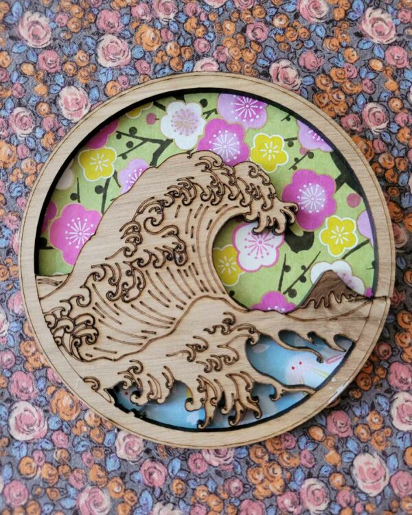cadre en bois la grande vague de kanazawa - Hokusaï - hippie