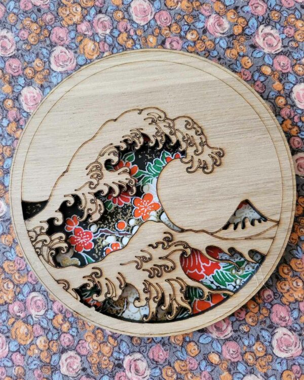 cadre en bois la grande vague de kanazawa - Hokusaï - nuit