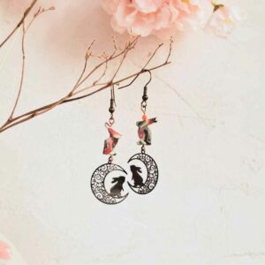 boucles d'oreilles origami lapins noirs dans la lune